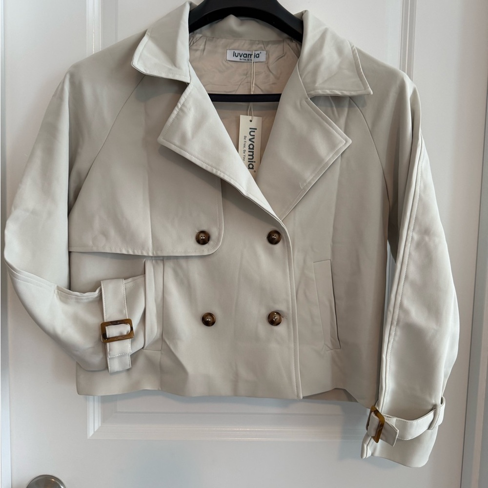 Cream Cropped Trench Jacket
